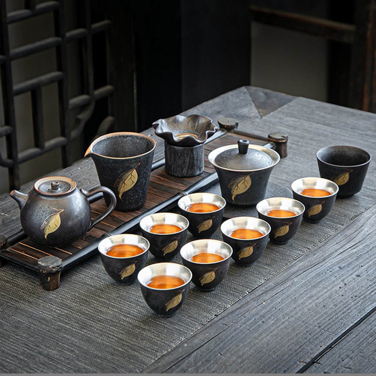 NEW! Iron Rust Glazed & Silver-Lined Porcelain Tea Set