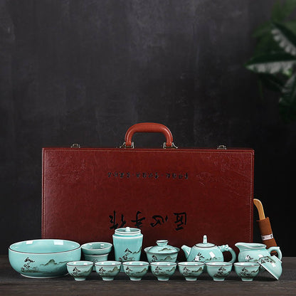 Hand-Painted Celadon Porcelain Tea Set