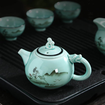 Hand-Painted Celadon Porcelain Tea Set