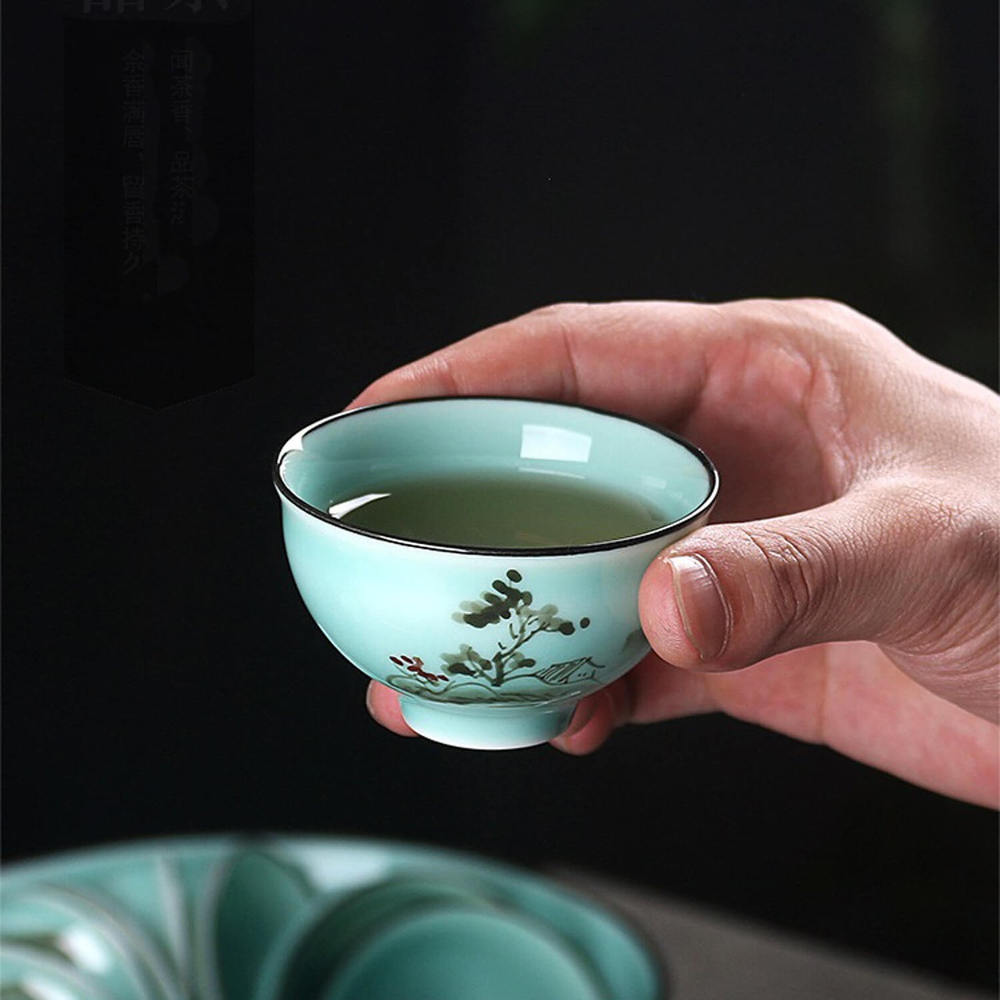 Hand-Painted Celadon Porcelain Tea Set