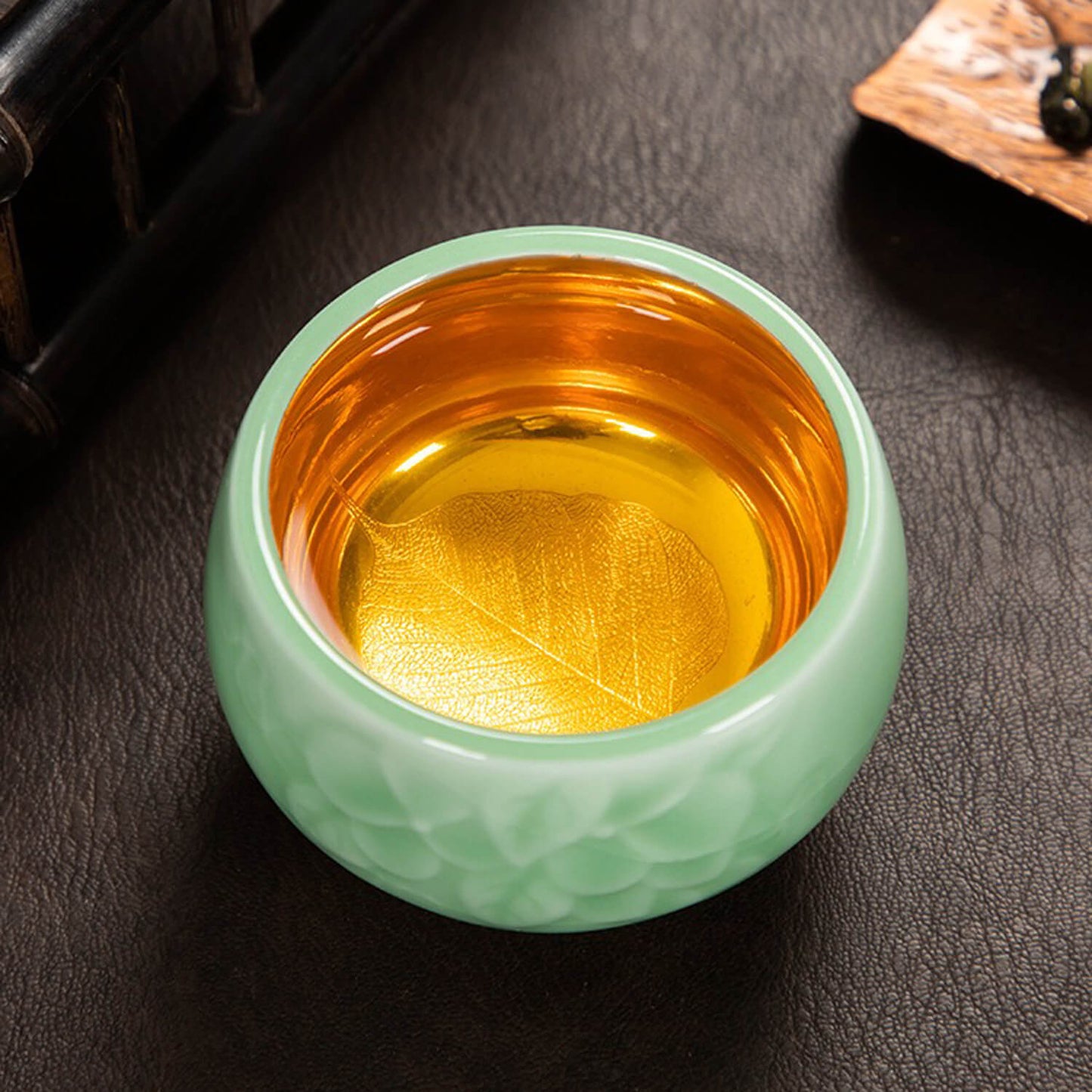 Longquan Celadon 24k Gold-lined Teacup