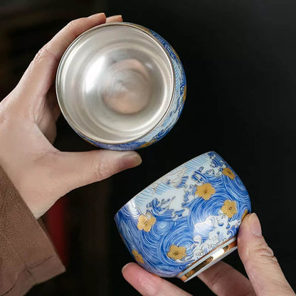 Sea Blossoms Silver-Lined Porcelain Teacup