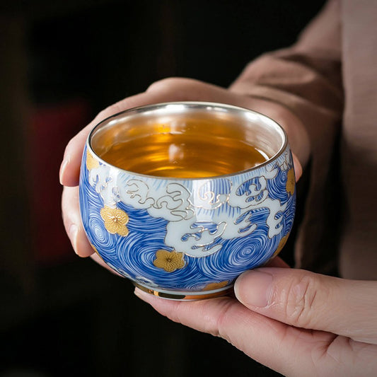 Sea Blossoms Silver-Lined Porcelain Teacup