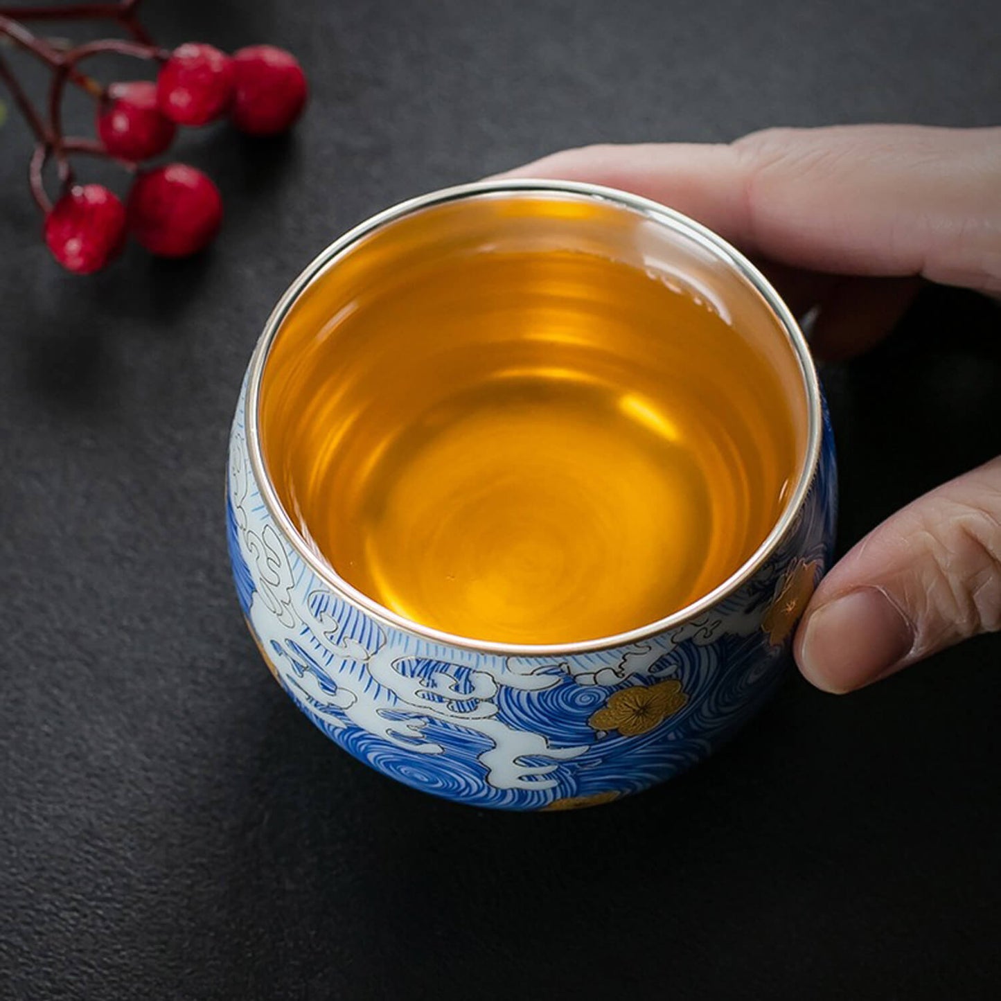 Sea Blossoms Silver-Lined Porcelain Teacup