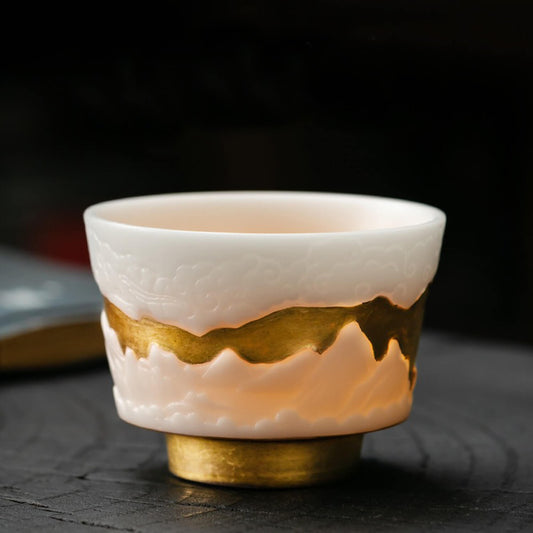 Ice Jade Relief 24k Gold-Lined Porcelain Cup